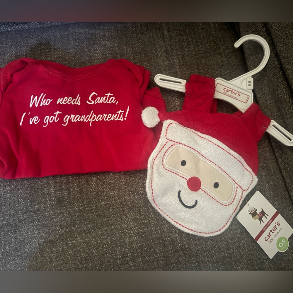 Carter's Festive Red Santa Bib and Onesie Set